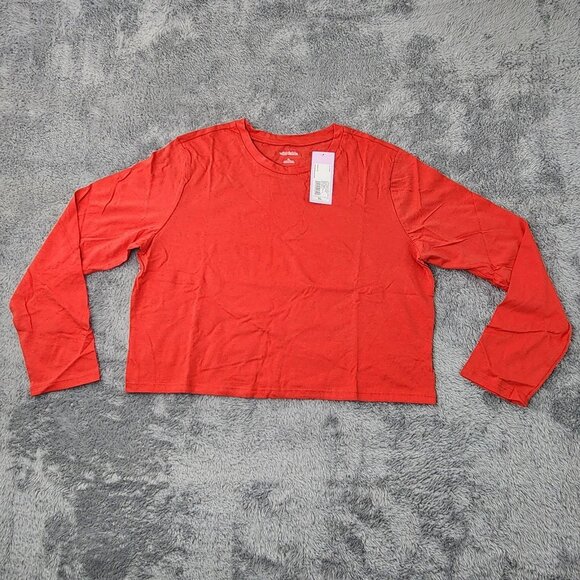 3/$20 Wild Fable T-Shirt Womens XL Red Long-Sleeve Cropped Solid Crop Top Cotton - Picture 2 of 9